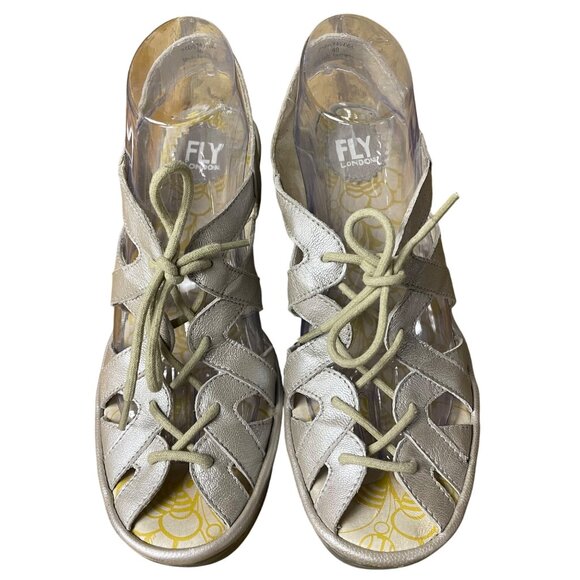 Fly London Yapi Leather Lace Up Wedge Sandals Silver Sz 40 (EU) - Picture 5 of 11